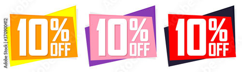 Set Sale 10% off banners, discount tags design template, promo app icons, vector illustration