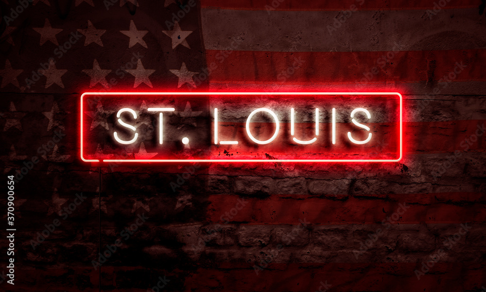 St Louis Neon Sign On Brick American Flag St Louis Neon Sign On Brick American Flag