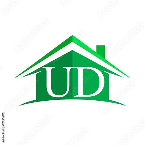 initial logo UD with house icon and green color, business logo and property developer