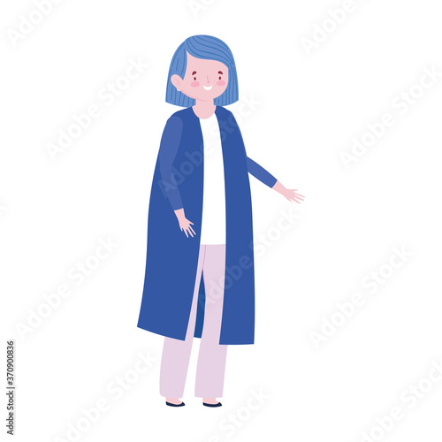 young cute woman cartoon avatar standing female isolated icon