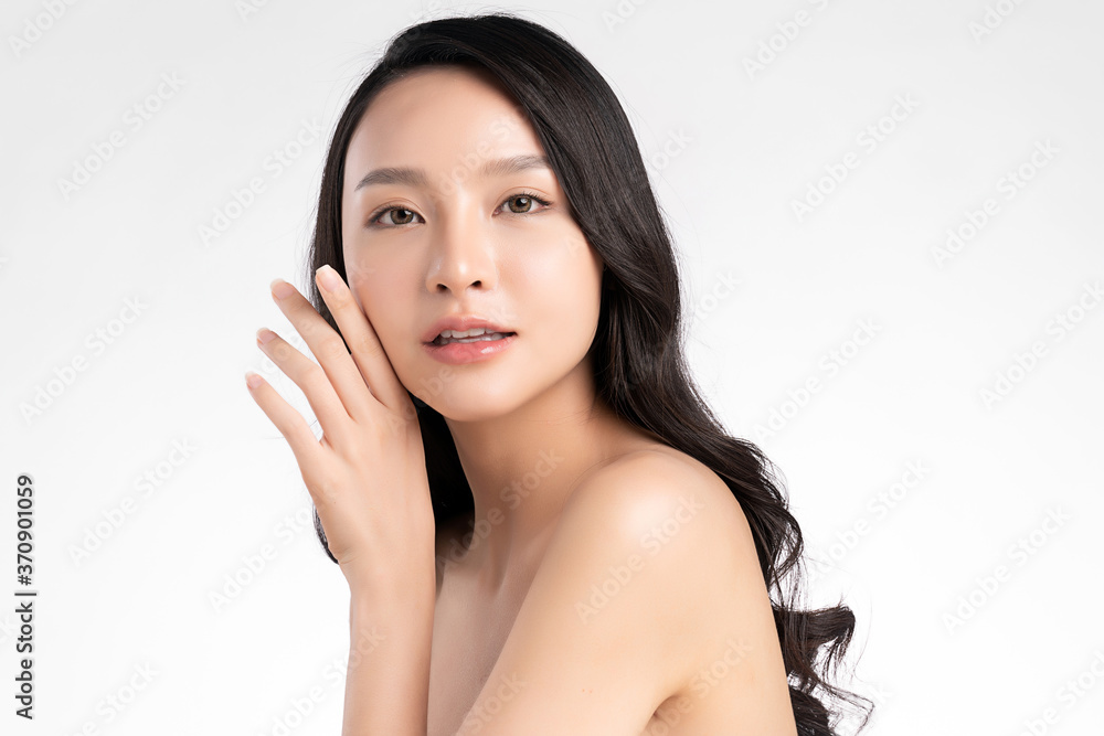 Beautiful Young asian Woman with Clean Fresh Skin, on white background, Face care, Facial treatment, Cosmetology, beauty and spa, Asian women portrait Beautiful Young asian Woman with Clean Fresh Skin, on white background, Face care, Facial treatment, Cosmetology, beauty and spa, Asian women portrait