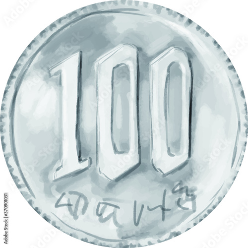 日本円の100円の水彩イラスト