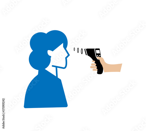 Body temperature check use gun scanner digital thermometer icon.or contactless infrared thermometer for covid-19 outbreak. Illustration showing body temperature check icon. vector in white background.