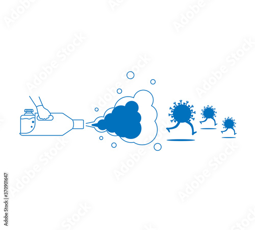 Prevention concept icon. Disinfection and cleaning icon. A man in chemical protection disinfects. Methods of controlling the epidemic of coronavirus Cleaner in the hand.