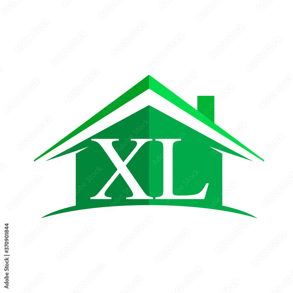 initial logo XL with house icon and green color, business logo and ...