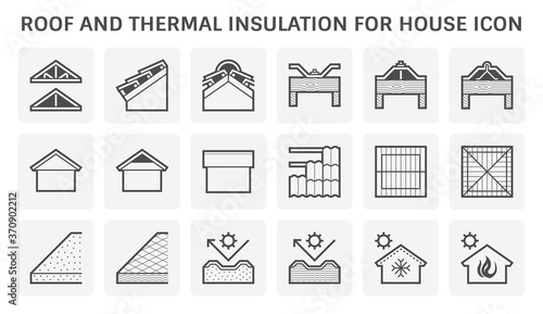 Roof tile and structure and thermal insulation for house vector icon design.