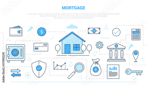 mortgage concept with icon set collection like house and finance money campaign for website homepage template landing page banner with outline style