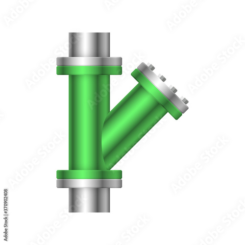 Pipe vector. Made from steel or metal connection by flange fitting fixing by screw and bolt. Part for pipeline construction to transportation oil and gas in industry, water in plumbing and irrigation.
