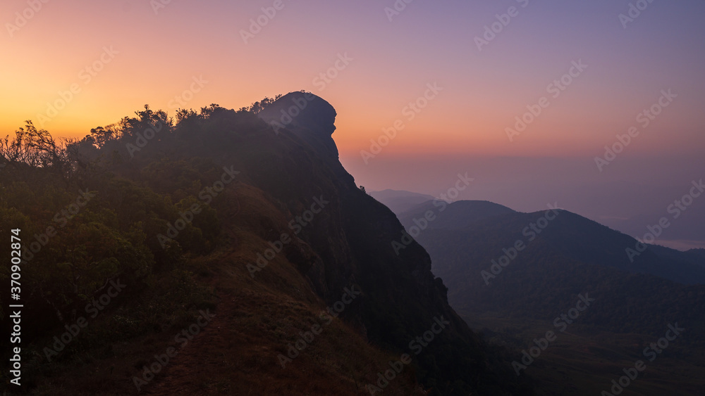 Moment before sunrise on the mountain peak in Northern part of Thailand