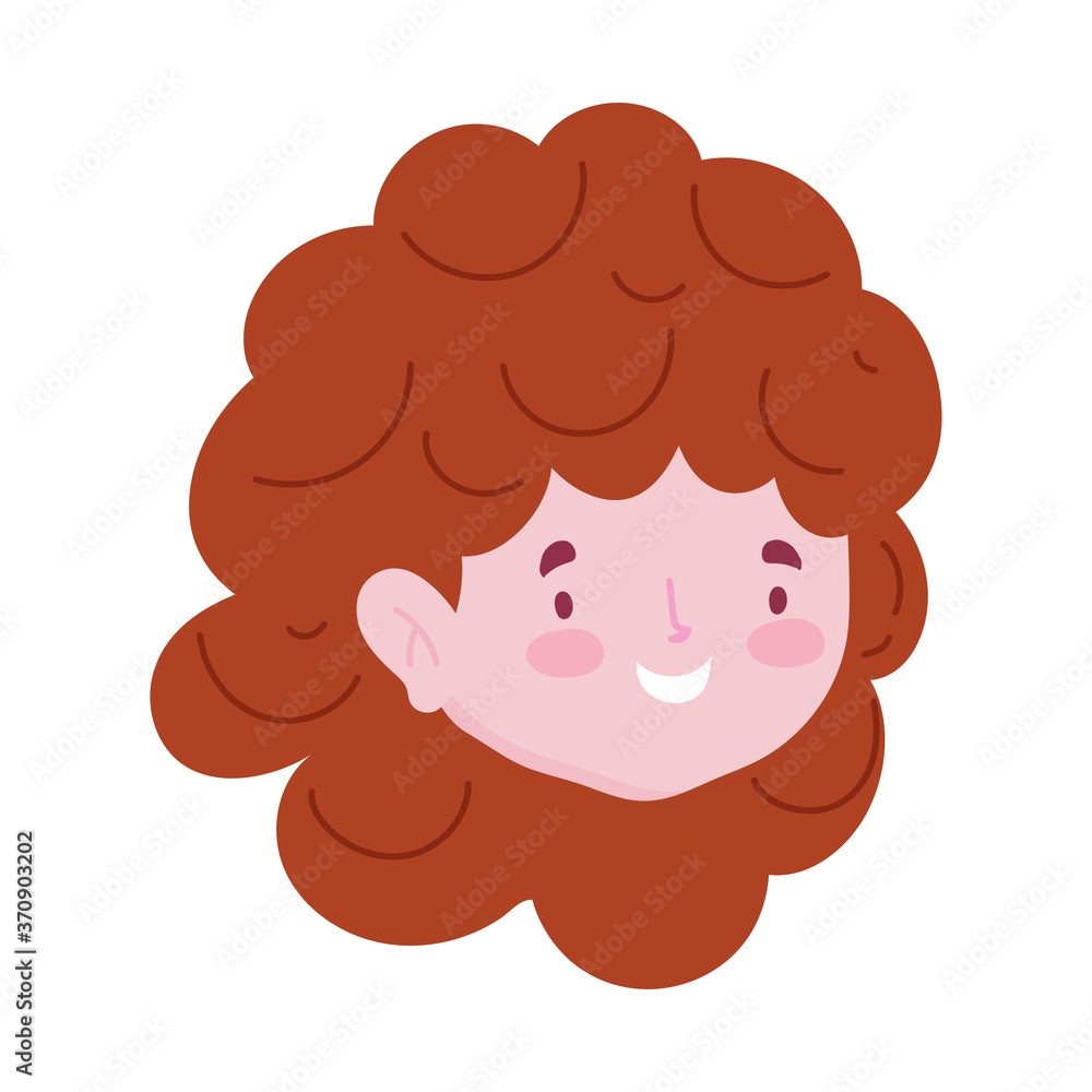 young woman curly hair cartoon character face isolated icon image young woman curly hair cartoon character face isolated icon image