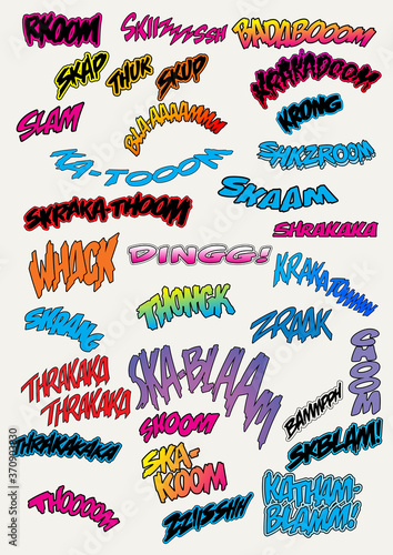 Comic Book Illustrations Onomatopoeia Sounds, Sound Effect Words