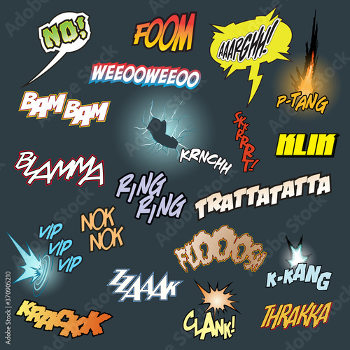 Comic Book Illustration Style Sound Effects, Onomatopoeia Words for Comics
