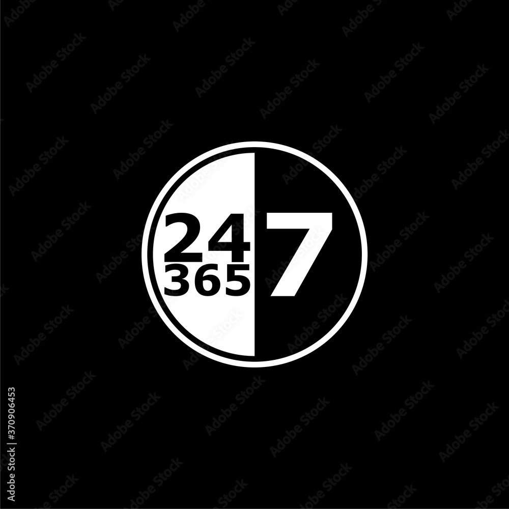 Fototapeta premium Open 24/7 - 365, 24/7 365 icon isolated on dark background