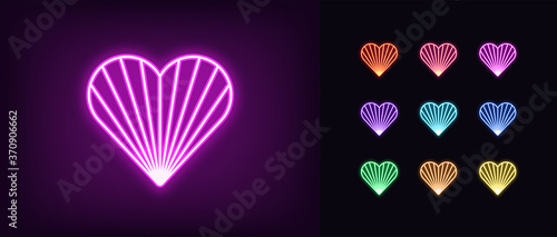 Neon heart icon. Glowing neon heart sign with beaming texture, amour shape