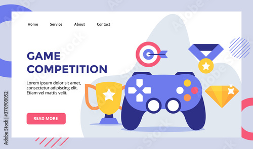 Game competition joystick campaign for web website home homepage landing page template banner flyer with modern flat style