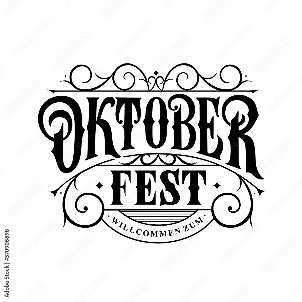 Vector illustration. Translation from German; Welcome to Oktoberfest. Oktoberfest handwritten lettering. Beer Festival vector banner. Design template celebration.