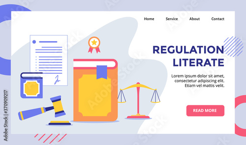 Regulation literate book campaign for web website home homepage landing page template banner with modern flat style