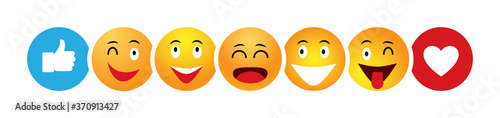 Emoticons for a good mood on social networks. Emotions for design templates badges stickers logo illustrations backgrounds posters banners. Funny cartoon style from colored icons. Vector symbol set.