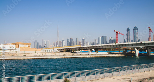 View of a business bay district in Dubai, United Arab Emirates. Day time
