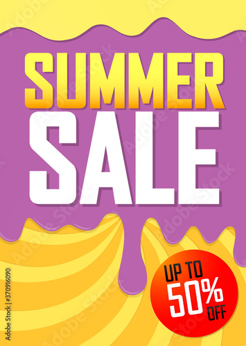 Summer Sale, up to 50% off, poster design template, extra season deal, vector illustration