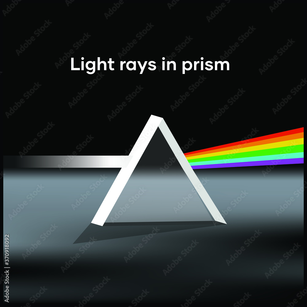 Light rays in prism. Ray rainbow spectrum dispersion optical effect in ...