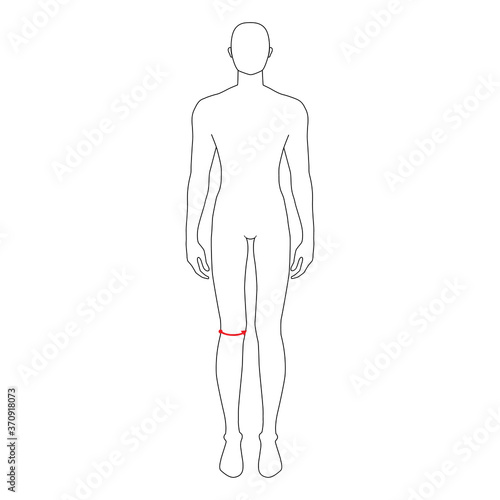 Men to do knee measurement fashion Illustration for size chart. 7.5 head size boy for site or online shop. Human body infographic template for clothes. 