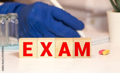 Exam word made by letter blocks