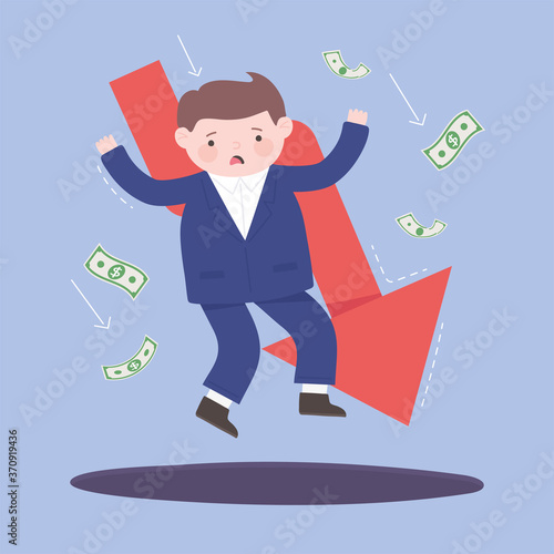 bankruptcy falling businessman arrow banknotes money business process financial crisis