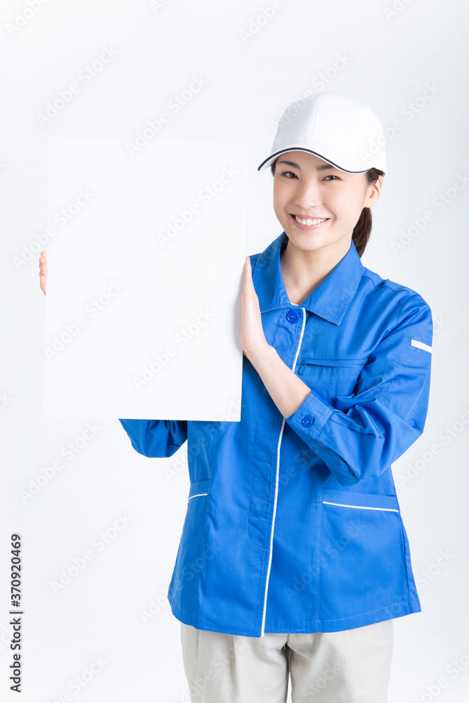 メッセージボードを持つ女性 メッセージボードを持つ女性