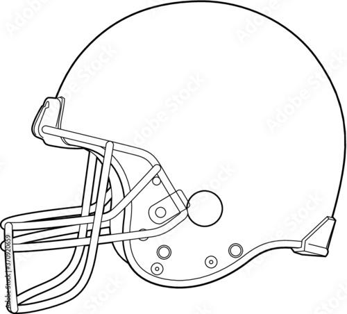 A vector line art illustration of a football helmet