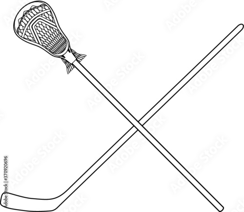 A vector line art illustration of hockey lacrosse sticks