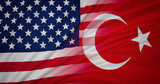 American and Turkey Flag, Floating Flag, Political Relations, Strategic Relations, 3D Render