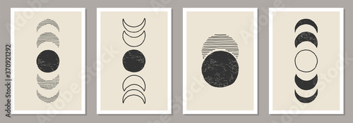 Trendy set of Moon Phases abstract contemporary aesthetic posters