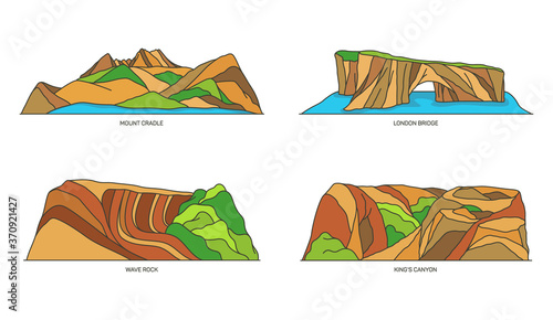 Set of Australia nature landmarks, travel icons