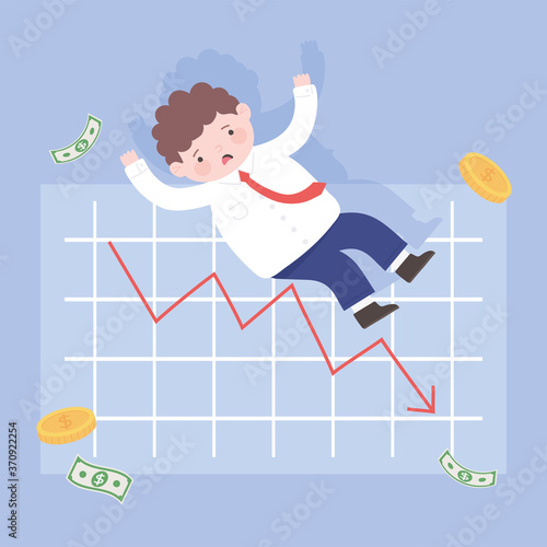 bankruptcy man with falling down chart money business process financial crisis