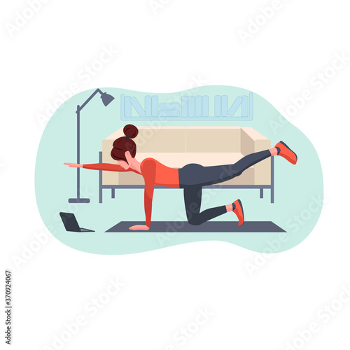  Girl goes in for sports at home.