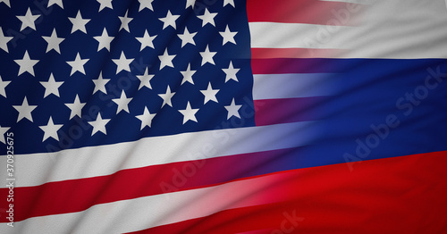 American and Russia Flag, Floating Flag, Political Relations, Strategic Relations, 3D Render