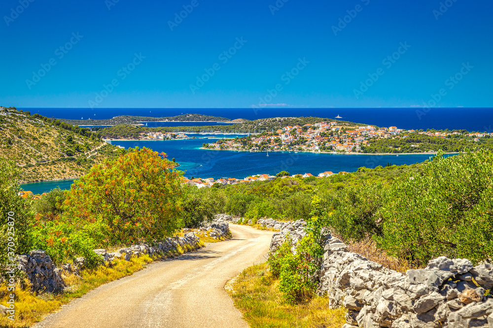 Road towards the Rogoznica village, a popular tourist destination on the Dalmatian coast of Adriatic sea in Croatia, Europe.