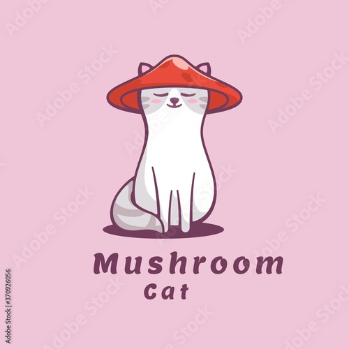 Vector Logo Illustration Mushroom Simple Mascot Style.