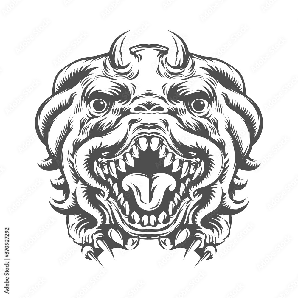 animal head monster from imagination. vector illustration. creative drawing.  for tattoo or t shirt