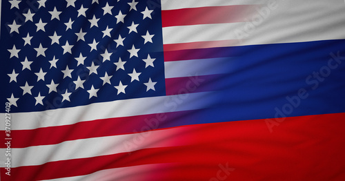 American and Russia Flag, Floating Flag, Political Relations, Strategic Relations, 3D Render