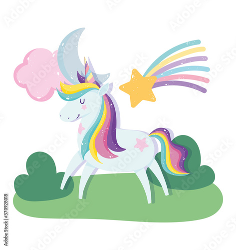 cute unicorn magic fantasy cartoon rainbow shooting star moon cloud