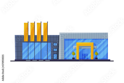 Front View of Modern Retail Store, Shopping Center Building, Urban Architecture Design Element Flat Vector Illustration