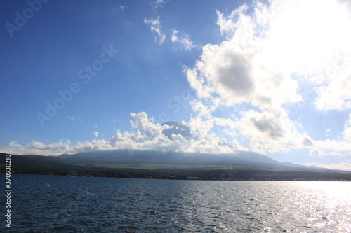 Mt.Fuji from Lake Yamanaka in Yamanashi  JAPAN                                                 