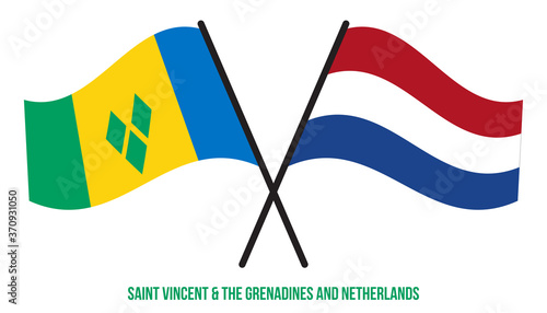 Saint Vincent & the Grenadines and Netherlands Flags Crossed Flat Style. Official Proportion