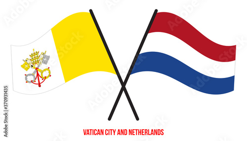 Vatican City and Netherlands Flags Crossed Flat Style. Official Proportion. Correct Colors