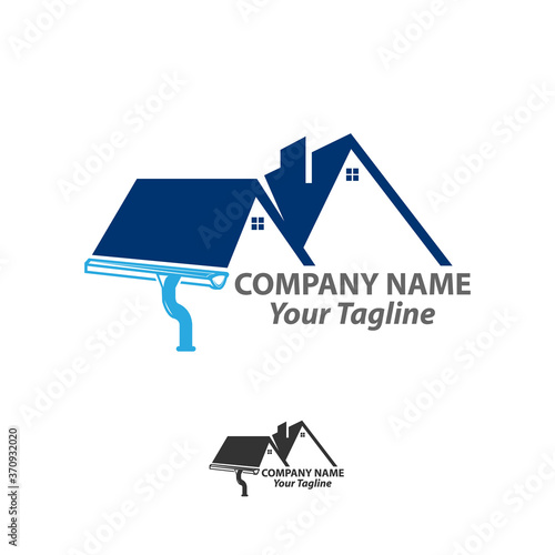 house roof gutter logo design. home pipe installation vector template illustration