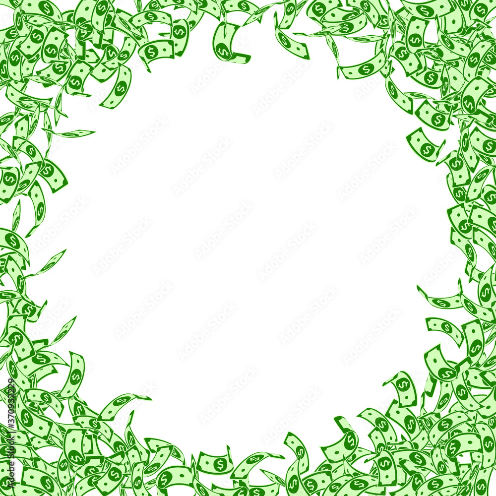 American dollar notes falling. Small USD bills on American dollar notes falling. Small USD bills on
