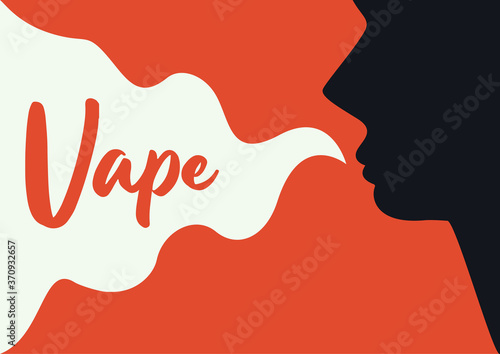 Vector illustration of woman silhouette and vape smoke from her mouth