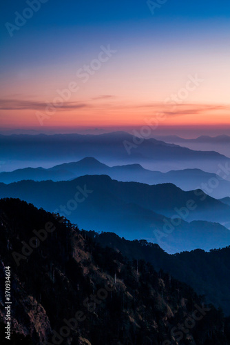 majestic sunset in the mountains' landscape. Hehuan Mountain in Taiwan, Asia.